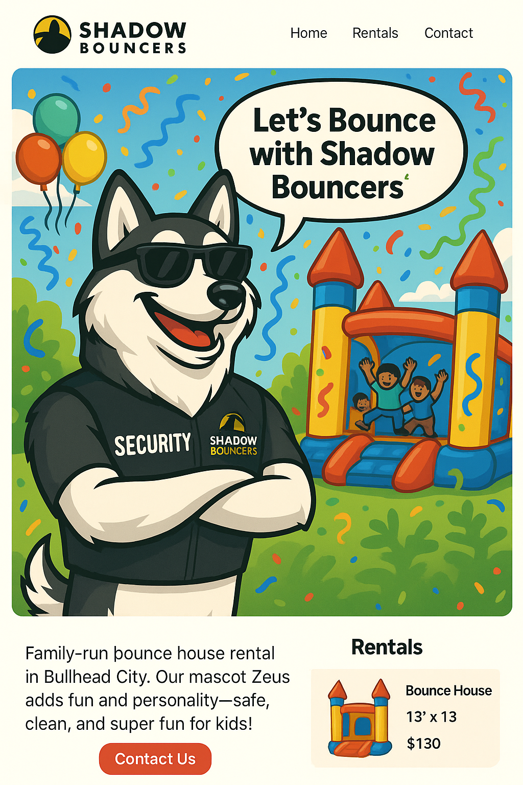 Zeus the Husky with Bounce House